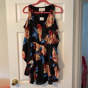 Colorful floral dress with shoulder cut-outs
